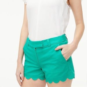 JCrew Green Scalloped Linen Shorts